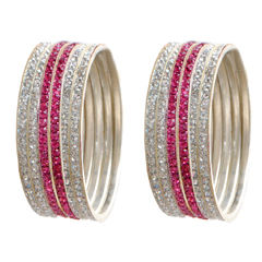 Gold Rodium Polish Pink and Majenta, White and Off White color Bangles in Brass studded with CZ Diamond