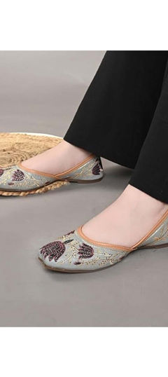 Black and Grey color Women Shoes in Rubber fabric with Embroidered, Stone work