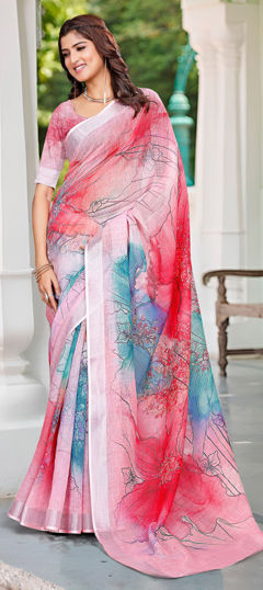 Multicolor color Saree in Cotton, Linen fabric with Digital Print work