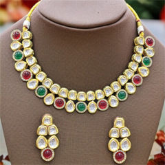 Gold Rodium Polish Multicolor color Necklace in Metal Alloy studded with CZ Diamond