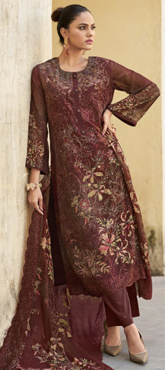 Multicolor color Salwar Kameez in Organza Silk fabric with Digital Print, Floral, Resham, Sequence, Thread work