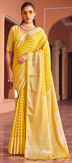 Yellow color Saree in Georgette fabric with Weaving work
