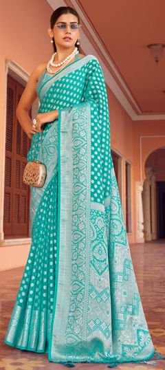 Blue color Saree in Georgette fabric with Weaving work