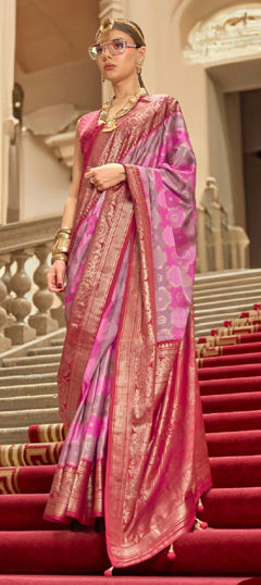 Multicolor color Saree in Satin Silk fabric with Weaving work