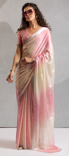 Pink and Majenta color Saree in Satin Silk fabric with Zircon work