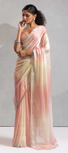 Pink and Majenta color Saree in Satin Silk fabric with Zircon work