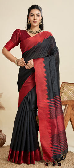 Black and Grey color Saree in Art Silk fabric with Thread work