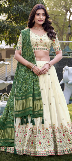 White and Off White color Lehenga in Cotton Flex fabric with Embroidered, Sequence, Thread work