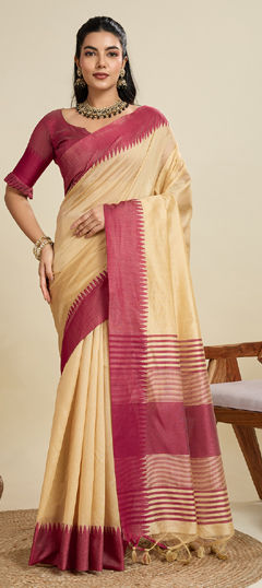 Beige and Brown color Saree in Art Silk fabric with Thread work