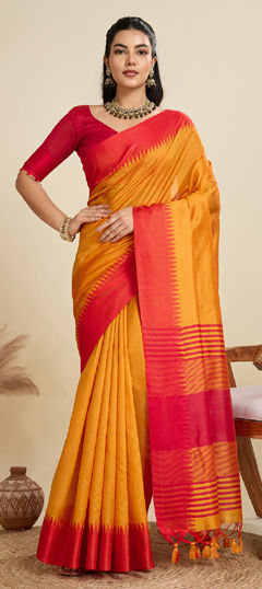 Yellow color Saree in Art Silk fabric with Thread work