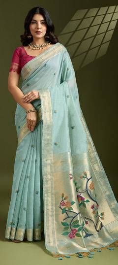Blue color Saree in Cotton fabric with Weaving work