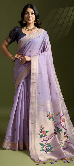 Purple and Violet color Saree in Cotton fabric with Weaving work