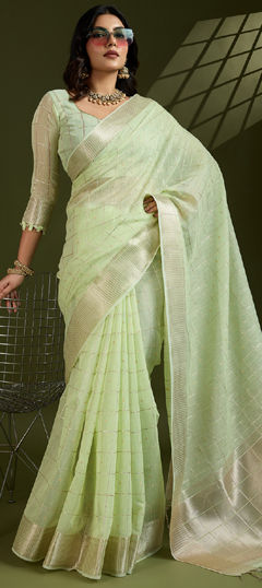Green color Saree in Blended, Silk fabric with Weaving, Zari work