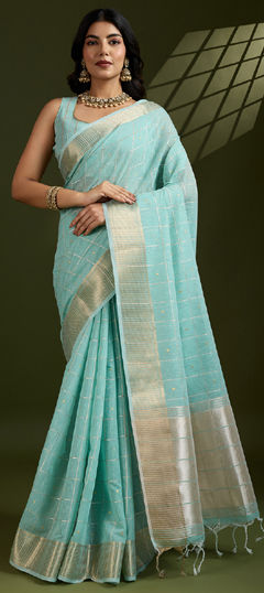 Green color Saree in Blended, Silk fabric with Weaving, Zari work