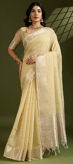 Yellow color Saree in Blended, Silk fabric with Weaving, Zari work
