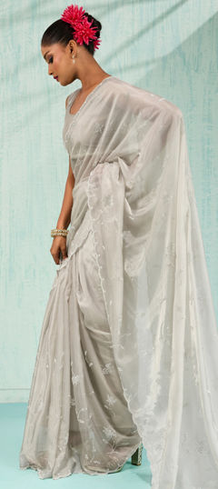 White and Off White color Saree in Viscose fabric with Zircon work