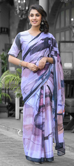 Purple and Violet color Gown in Georgette fabric with Digital Print work