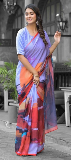 Multicolor color Gown in Georgette fabric with Digital Print work