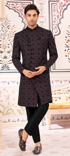 Black and Grey, Red and Maroon color IndoWestern Dress in Art Silk fabric with Embroidered work