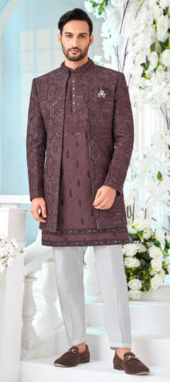 Purple and Violet color IndoWestern Dress in Art Silk fabric with Embroidered work