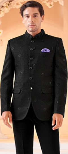 Black and Grey color Blazer in Art Silk fabric with Embroidered work