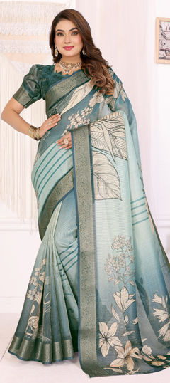 Green color Saree in Art Silk fabric with Floral, Weaving work