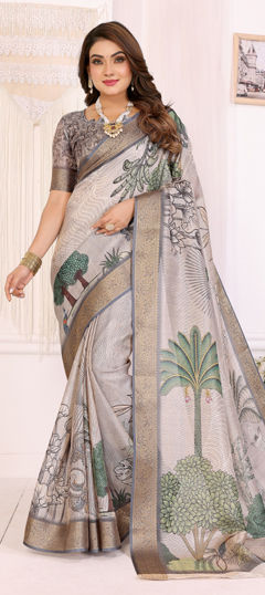 Beige and Brown color Saree in Art Silk fabric with Floral, Weaving work