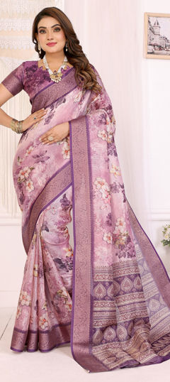 Pink and Majenta color Saree in Art Silk fabric with Floral, Weaving work