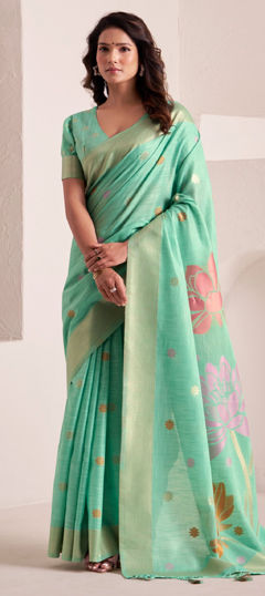 Blue color Saree in Linen fabric with Weaving work