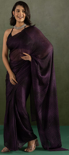 Purple and Violet color Saree in Chiffon fabric with Printed work