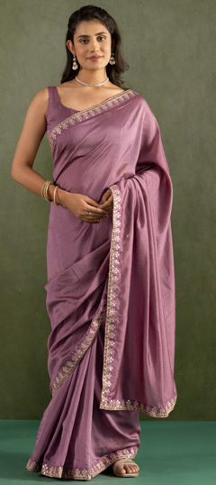Pink and Majenta color Saree in Chiffon fabric with Lace work