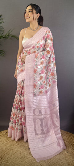 Pink and Majenta color Saree in Art Silk fabric with Floral, Printed, Weaving work