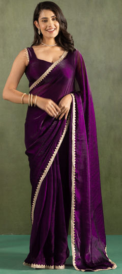 Purple and Violet color Saree in Chiffon fabric with Lace work
