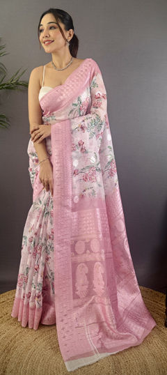 Pink and Majenta color Saree in Art Silk fabric with Floral, Printed, Weaving work