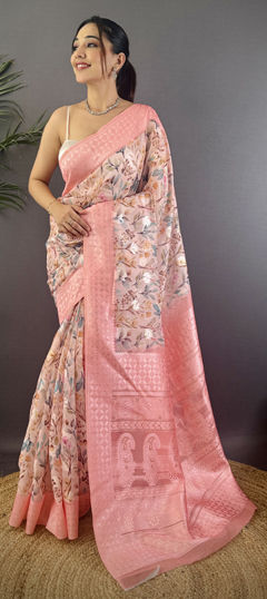 Pink and Majenta color Saree in Art Silk fabric with Floral, Printed, Weaving work