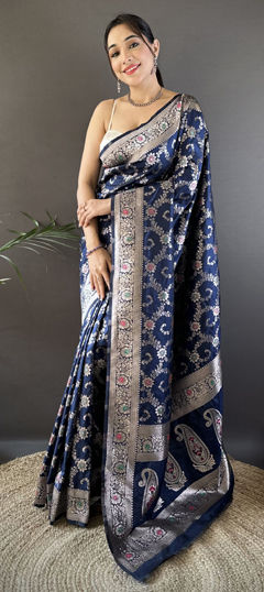 Blue color Saree in Banarasi Silk fabric with Weaving work