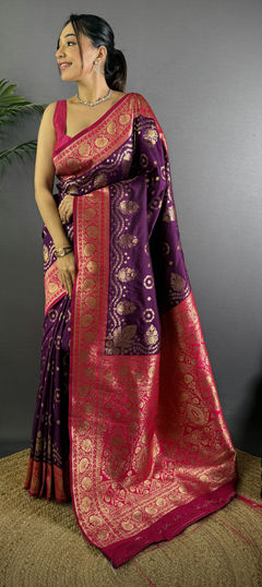 Purple and Violet color Saree in Banarasi Silk fabric with Weaving work