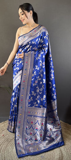 Blue color Saree in Banarasi Silk fabric with Weaving, Zari work