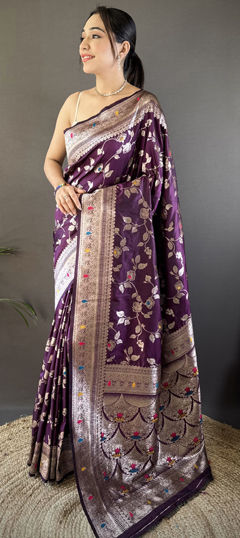 Purple and Violet color Saree in Banarasi Silk fabric with Weaving, Zari work