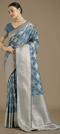 Blue color Saree in Banarasi Silk fabric with Weaving work