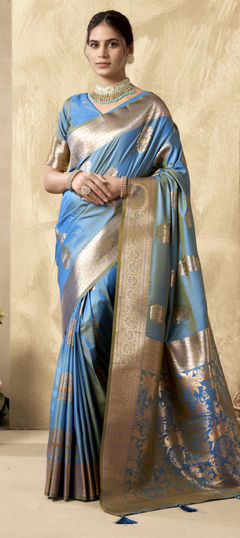 Blue color Saree in Art Silk fabric with Weaving work
