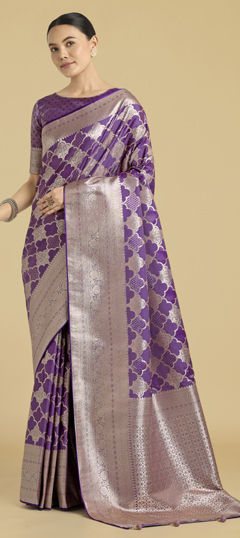 Purple and Violet color Saree in Banarasi Silk fabric with Weaving work