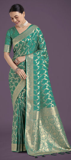 Blue color Saree in Banarasi Silk fabric with Weaving work