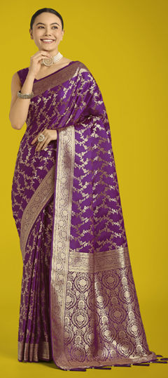 Purple and Violet color Saree in Banarasi Silk fabric with Weaving work