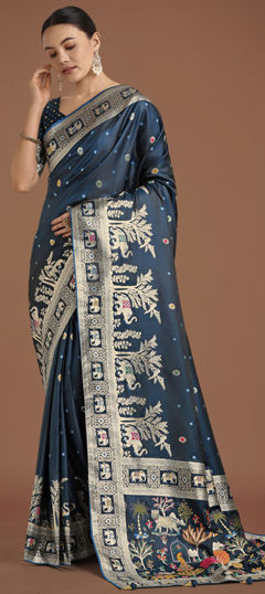 Blue color Saree in Banarasi Silk fabric with Weaving work