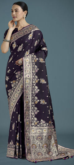Purple and Violet color Saree in Banarasi Silk fabric with Weaving work