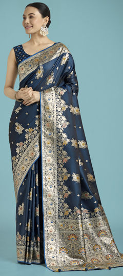 Blue color Saree in Banarasi Silk fabric with Weaving work