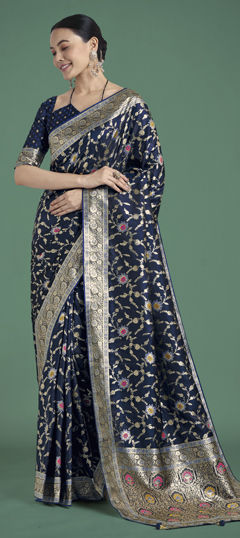 Blue color Saree in Banarasi Silk fabric with Weaving work
