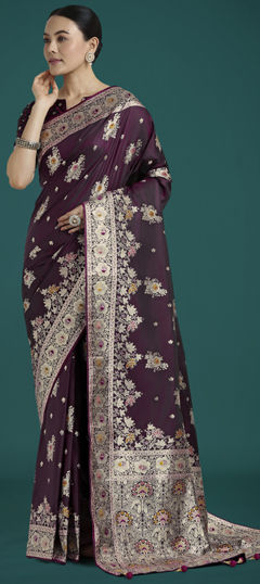 Purple and Violet color Saree in Banarasi Silk fabric with Weaving work