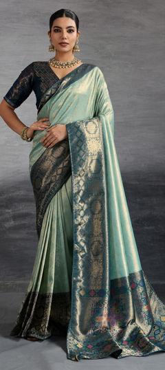 Green color Saree in Kanjeevaram Silk fabric with Weaving work